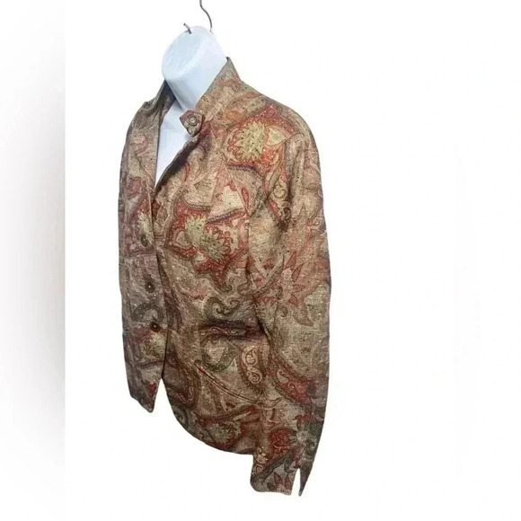 Coldwater Creek Jacket Button Up Mandarin Collar Retro Print Pockets Lined - Picture 3 of 9